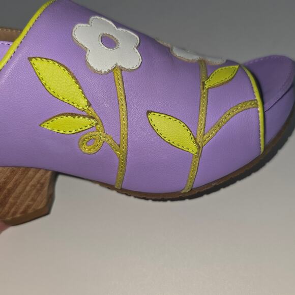 John Fluevog Christy Low Rules Floral Slingback Purple Green Sandal 6.5 w/Box - Picture 11 of 13